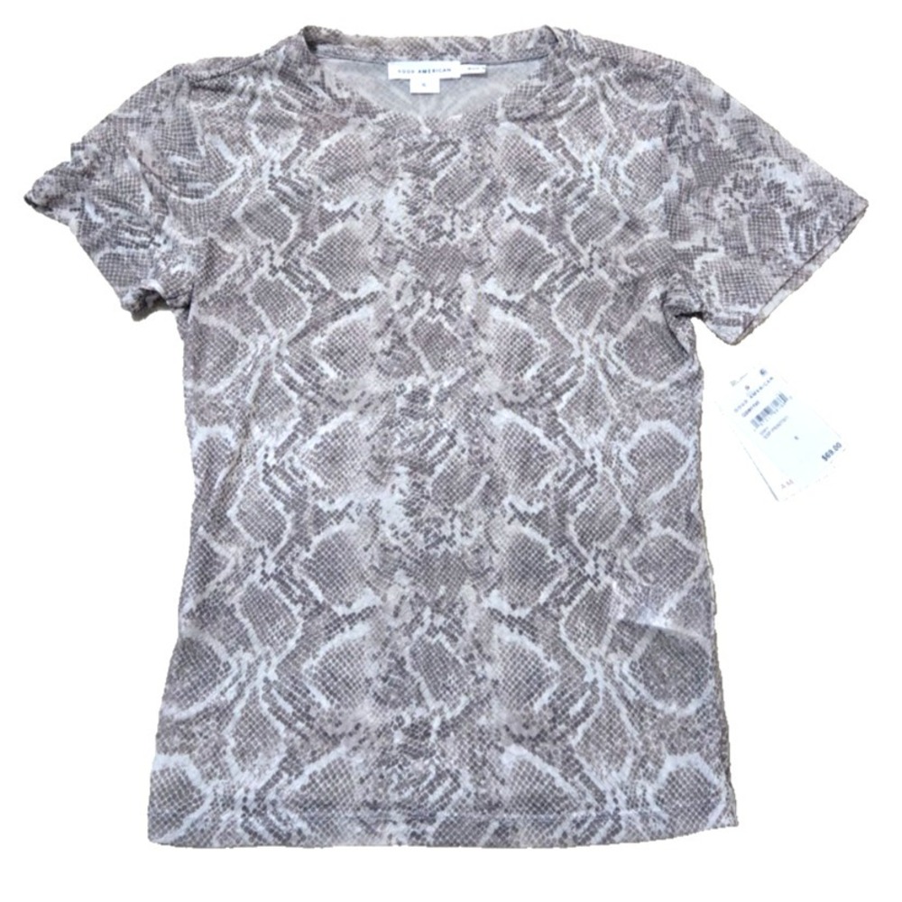 Good American Mesh Snakeskin Print Crewneck Short Sleeve T Women's S NWT - Picture 3 of 9